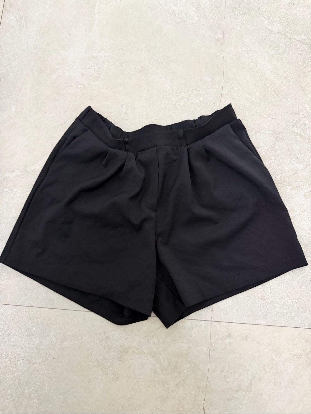 Women's Black High-Waist Pleat Front Shorts